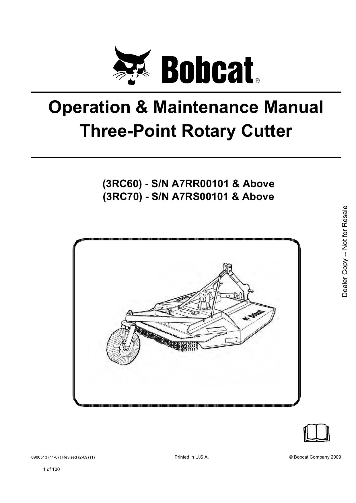 Three-Point Rotary Cutter Attachment Operation & Maintenance Manual Bobcat